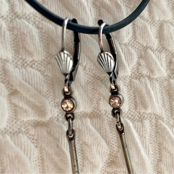 Dangling Silver Tone Spider Earrings with Crystals - Picture 2 of 6